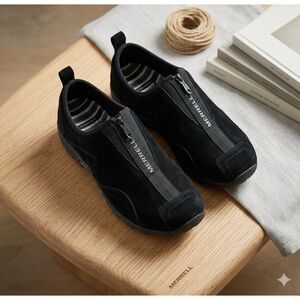 Merrell Shoes Womens Sz 10 Zip Top Black Suede Slip-On Casual Walking Comfort